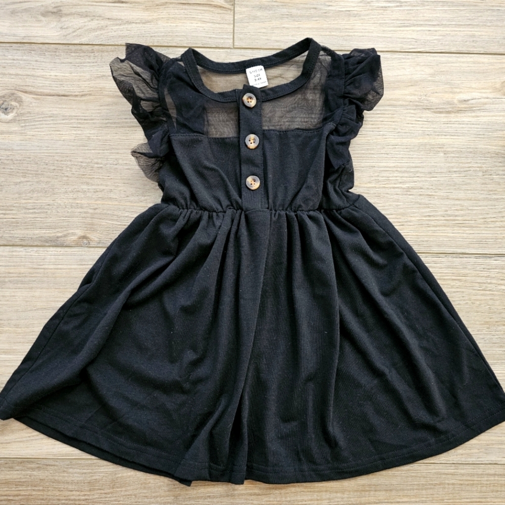 Black Kids Dress with Button Accents